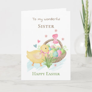 Colourful Eggs and Chick Sister Easter Card