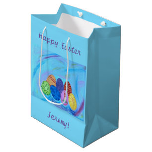 Colourful eggs, Happy Easter, personalised gift ba Medium Gift Bag