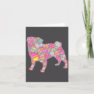 Colourful Eggs Pug Dog Puppy Illustration Card