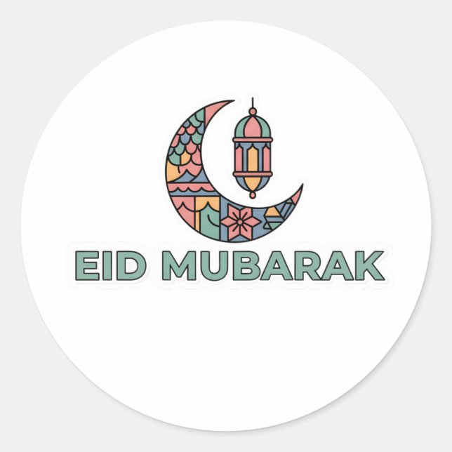 Colourful Eid Mubarak Crescent Moon Sticker (Front)