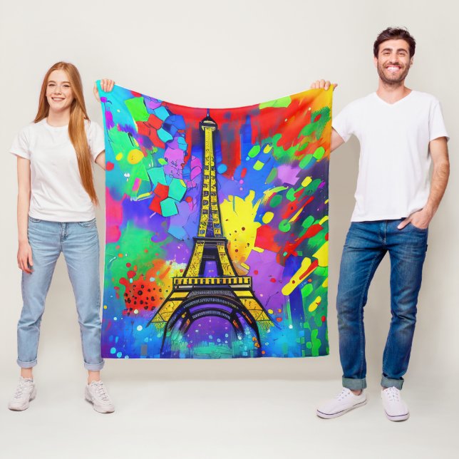 Colourful Eiffel painting Fleece Blanket (In Situ)