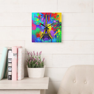 Colourful Eiffel painting Square Wall Clock