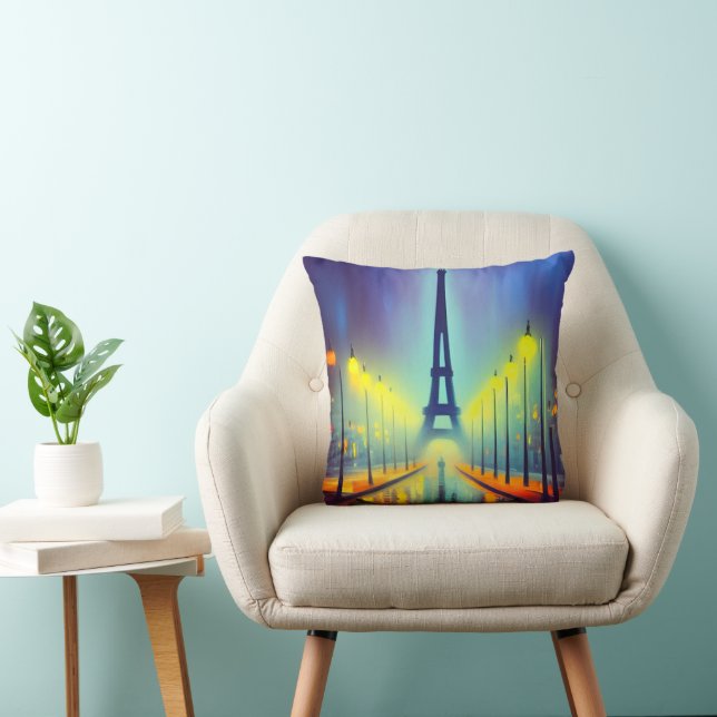 Colourful Eiffel Tower at Night Cushion (Chair)