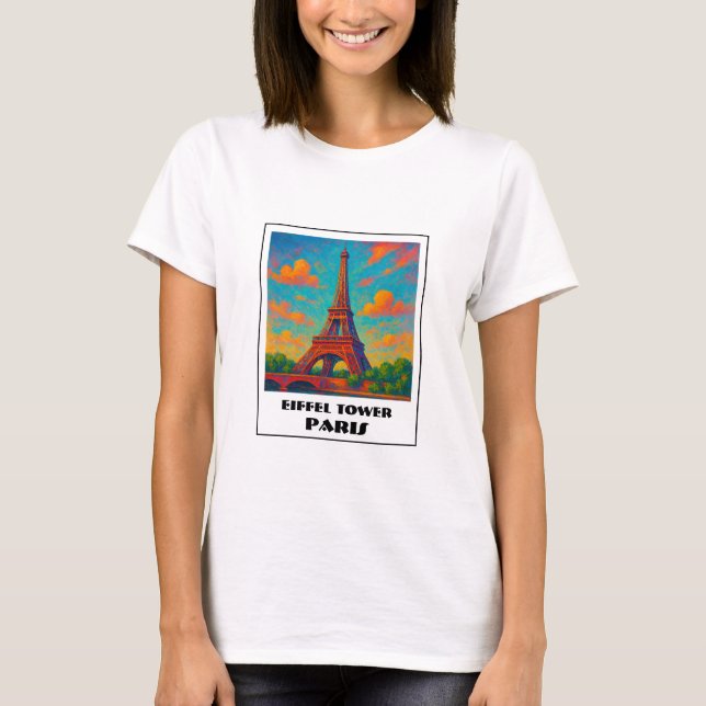 Colourful Eiffel tower Paris travel  T-Shirt (Front)