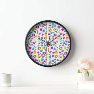 Colourful Eighties 80's Retro Geometric Pattern   Clock