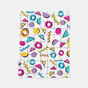 Colourful Eighties 80's Retro Geometric Pattern Fleece Blanket