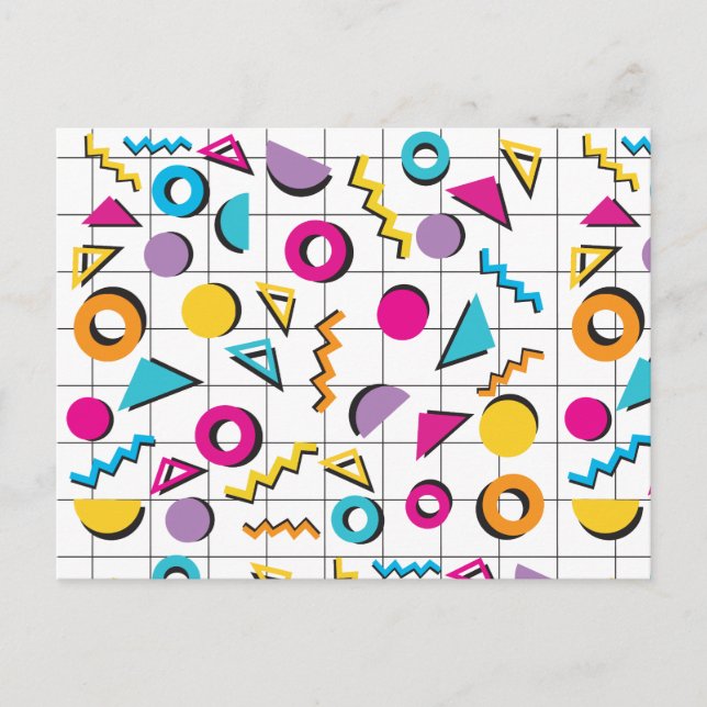 Colourful Eighties 80's Retro Geometric Pattern Holiday Postcard (Front)