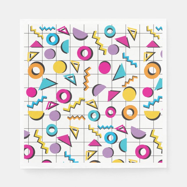 Colourful Eighties 80's Retro Geometric Pattern Napkin (Front)