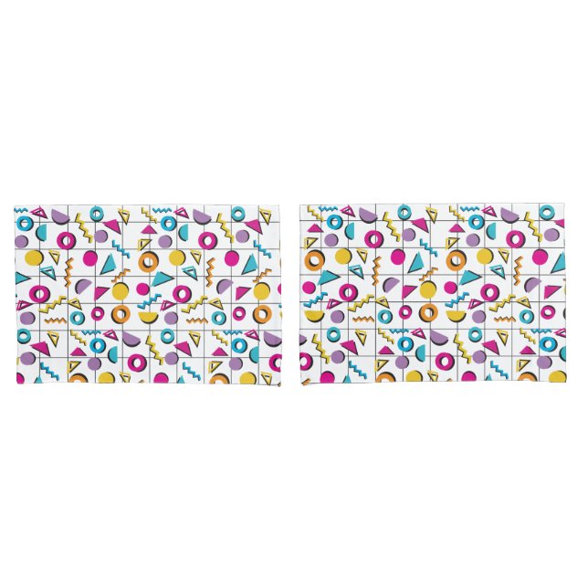 Colourful Eighties 80's Retro Geometric Pattern  Pillowcase (Front-Set)