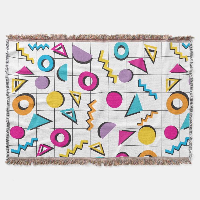 Colourful Eighties 80's Retro Geometric Pattern Throw Blanket (Front)