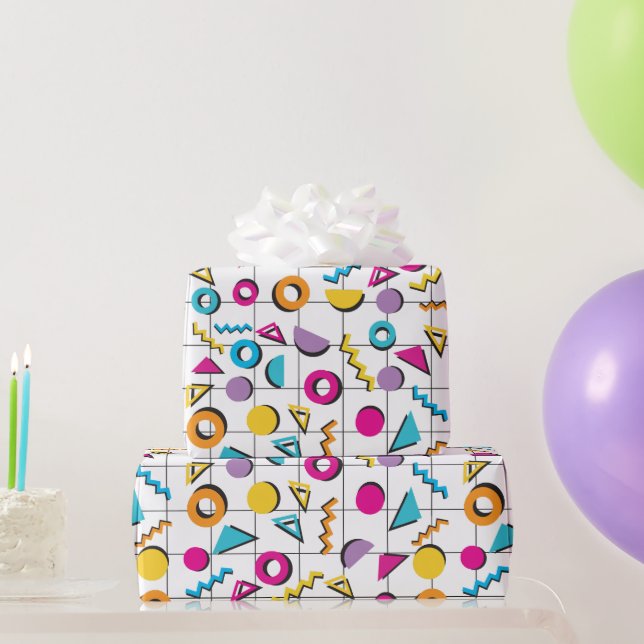 Colourful Eighties 80's Retro Geometric Pattern  Wrapping Paper (Party Gifts)
