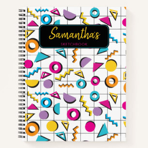 Colourful Eighties 80's Retro Geometric Sketchbook Notebook
