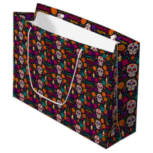 Colourful El Día de los Muertos Floral Sugar Skull Large Gift Bag
