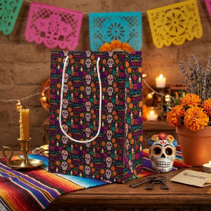 Colourful El Día de los Muertos Floral Sugar Skull Medium Gift Bag