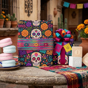Colourful El Día de los Muertos Floral Sugar Skull Wrapping Paper