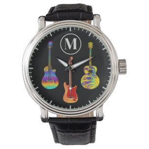 Colourful electric acoustic guitars personalised watch