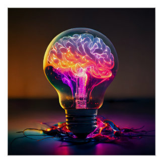 Colourful Electric Brain Light Bulb Poster