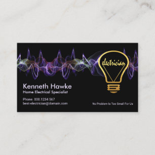 Colourful Electrical Charge Gold Electrician Bulb Business Card