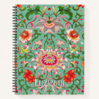 Colourful Elegant Asian Floral Chinoiserie Pattern Notebook