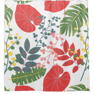 Colourful elegant botanical pattern green red shower curtain