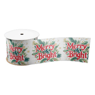 Colourful Elegant Christmas Red White Merry Bright Satin Ribbon