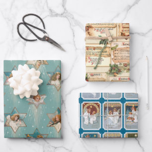 Colourful Elegant Festive Victorian Angels Wrapping Paper Sheet