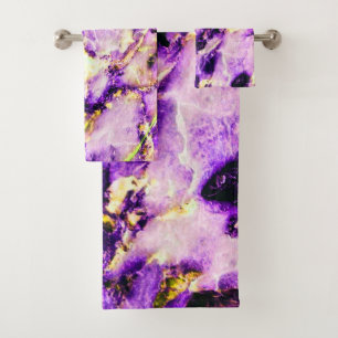 Colourful Elegant Marble Purple Pink and Gold Bath Towel Set