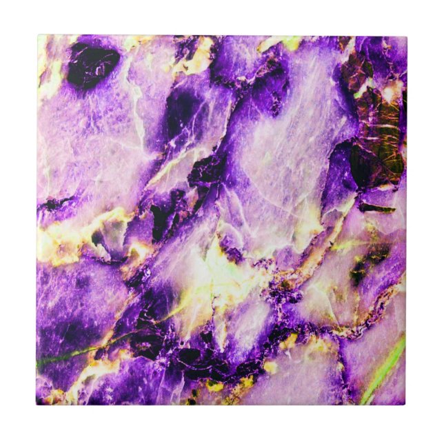 Colourful Elegant Marble Purple Pink and Gold Ceramic Tile (Front)