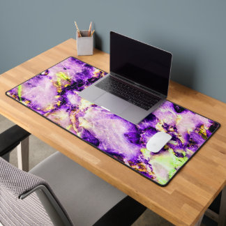 Colourful Elegant Marble Purple Pink and Gold Desk Mat