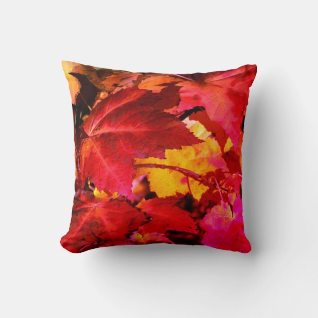 Colourful elegant pink red orange Autumn Leaves    Cushion (Front)