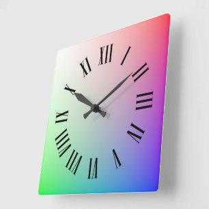 Colourful, Elegant Rainbow and Roman Hour Markers Square Wall Clock
