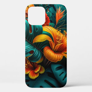 Colourful Elegant Tropical Leaves and Flowers   iPhone 12 Pro Case