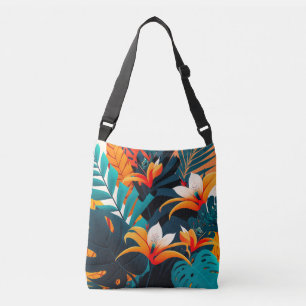 Colourful Elegant Tropical Leaves and Flowers Crossbody Bag