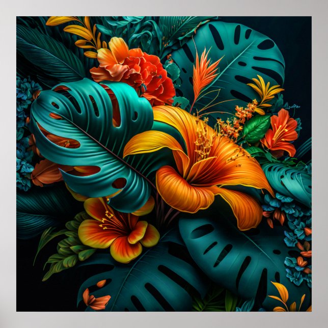 Colourful Elegant Tropical Leaves and Flowers | Poster (Front)