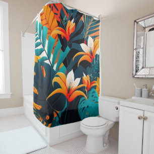Colourful Elegant Tropical Leaves and Flowers   Shower Curtain