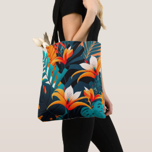 Colourful Elegant Tropical Leaves and Flowers   Tote Bag