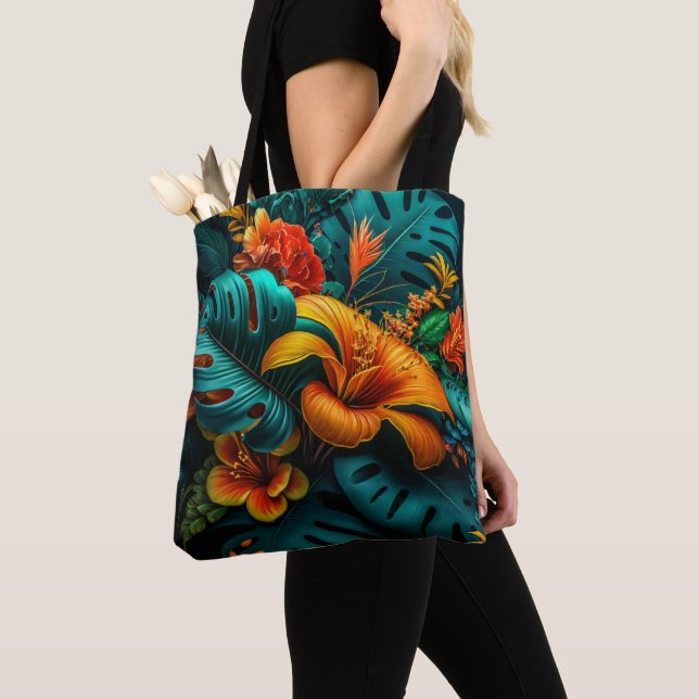 Colourful Elegant Tropical Leaves and Flowers | Tote Bag (Close Up)
