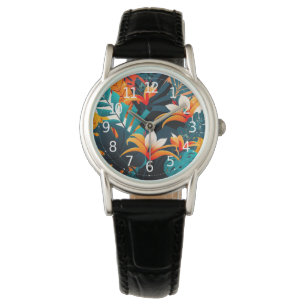 Colourful Elegant Tropical Leaves and Flowers Watch