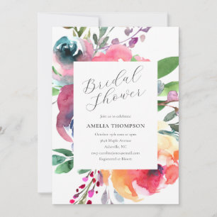 Colourful Elegant Watercolor Floral Bridal Shower Invitation