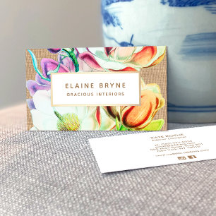 Colourful Elegant Watercolor Magnolia Business Car Card