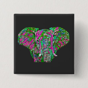 Colourful Elephant  15 Cm Square Badge