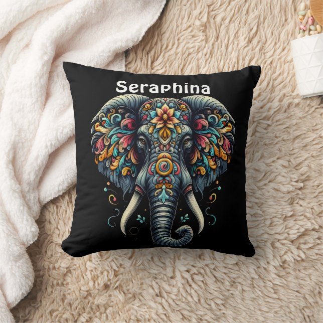 Colourful elephant adorned with intricate patterns cushion (Blanket)