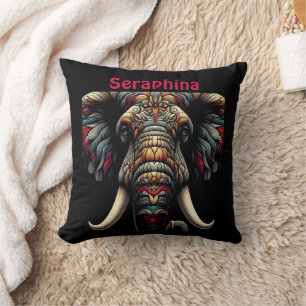 Colourful elephant art with detailed patterns cushion