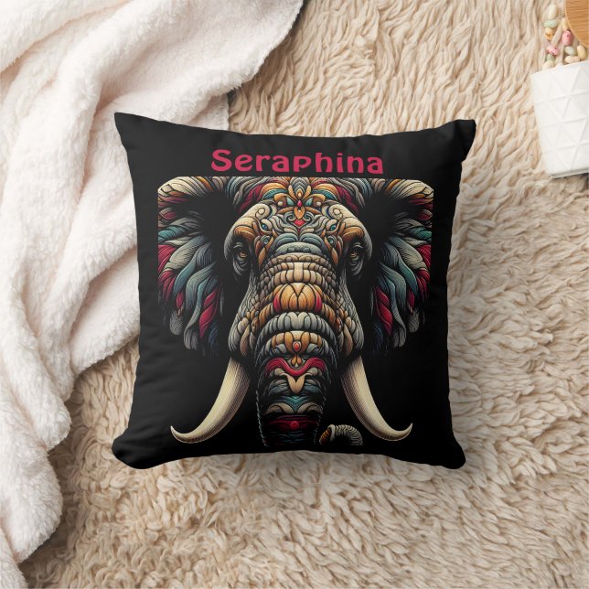 Colourful elephant art with detailed patterns cushion (Blanket)