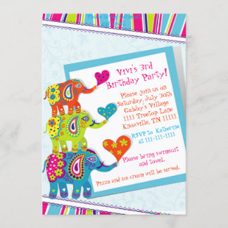 Colourful Elephant Birthday Invitation