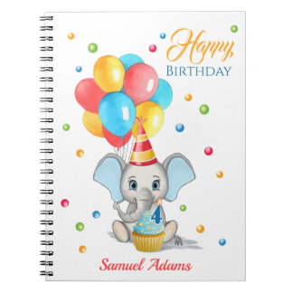 Colourful Elephant Cartoon Kids Birthday Notebook