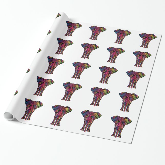 Colourful elephant cartoon wrapping paper (Unrolled)