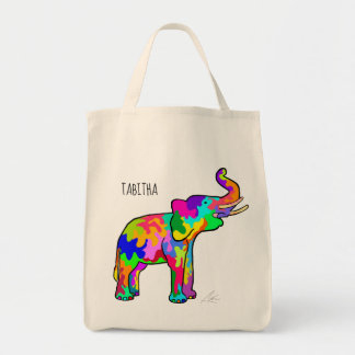 Colourful Elephant Hand-Painted Modern Art Tote Bag