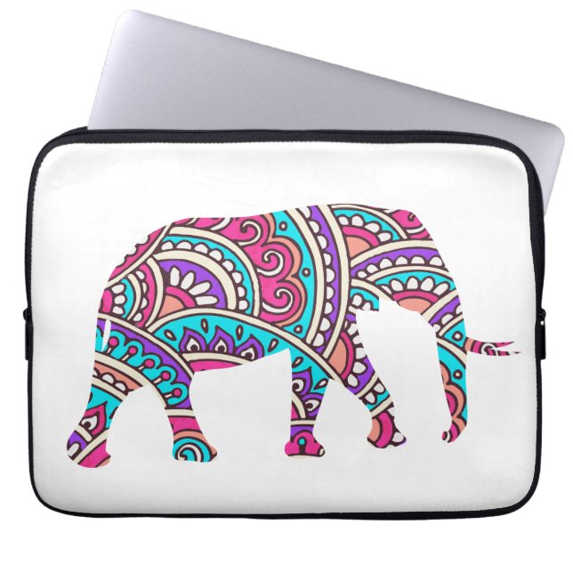 Colourful elephant laptop sleeve (Front)