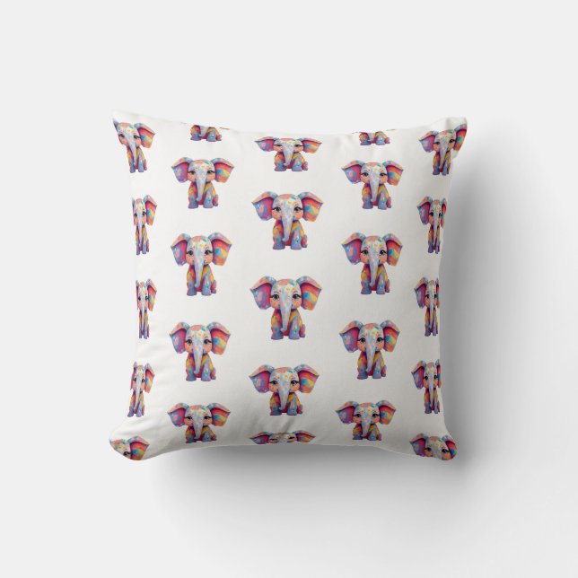 Colourful Elephant Nursery Throw Pillow (Front)